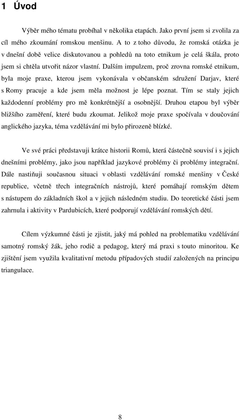 Dalším impulzem, proč zrovna romské etnikum, byla moje praxe, kterou jsem vykonávala v občanském sdružení Darjav, které s Romy pracuje a kde jsem měla možnost je lépe poznat.