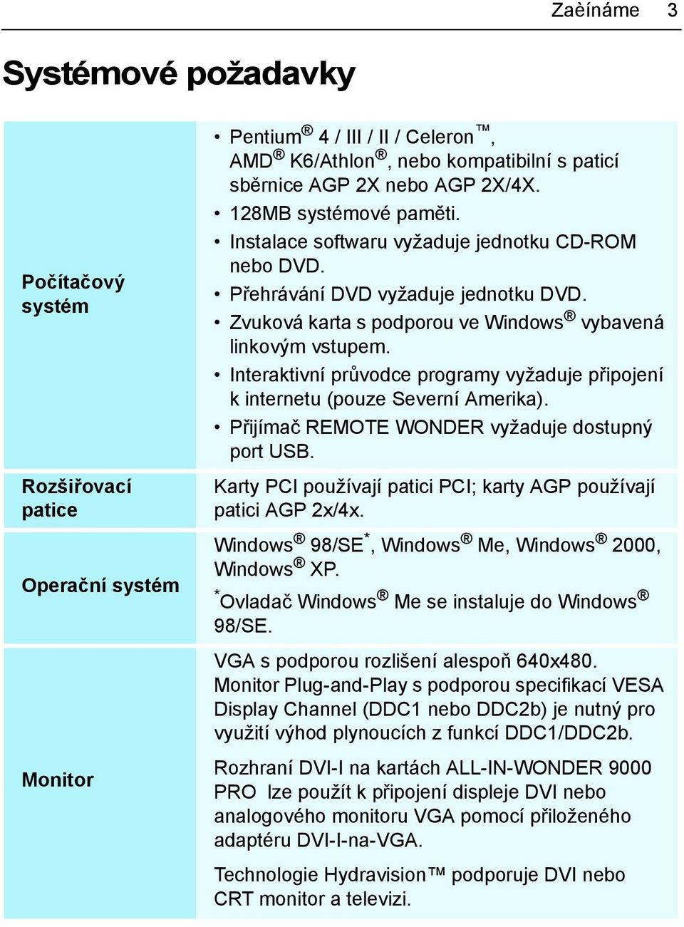 Interaktivní průvodce programy vyžaduje připojení k internetu (pouze Severní Amerika). Přijímač REMOTE WONDER vyžaduje dostupný port USB.