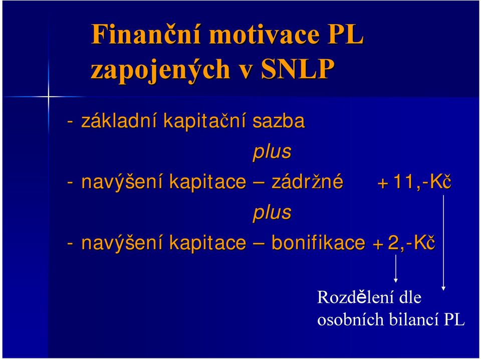 kapitace zádržné +11,-Kč plus - navýšen ení