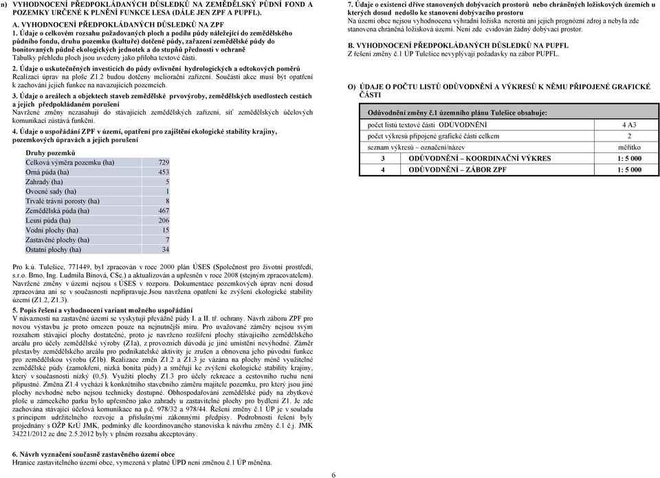 jednotek a do stupňů přednosti v ochraně Tabulky přehledu ploch jsou uvedeny jako příloha textové části. 2.