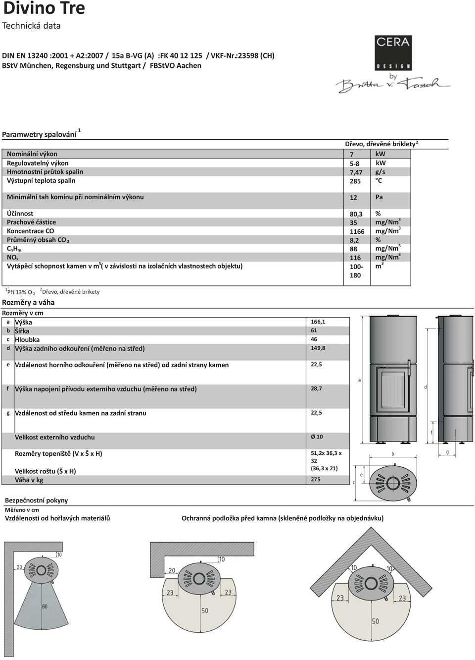 Výstupní teplota spalin 285 C Minimální tah komínu při nominálním výkonu 12 Pa Účinnost 80,3 % Prachové částice 35 mg/nm 3 Koncentrace CO 1166 mg/nm 3 Průměrný obsah CO 2 8,2 % C nh m 88 mg/nm 3 NO x