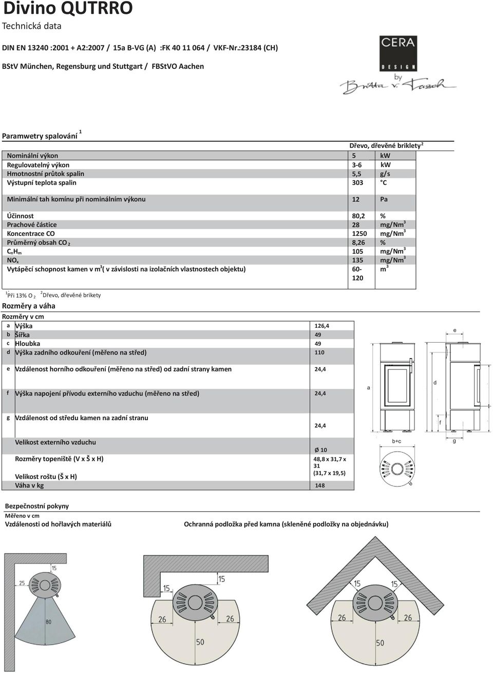 Výstupní teplota spalin 303 C Minimální tah komínu při nominálním výkonu 12 Pa Účinnost 80,2 % Prachové částice 28 mg/nm 3 Koncentrace CO 1250 mg/nm 3 Průměrný obsah CO 2 8,26 % C nh m 105 mg/nm 3 NO