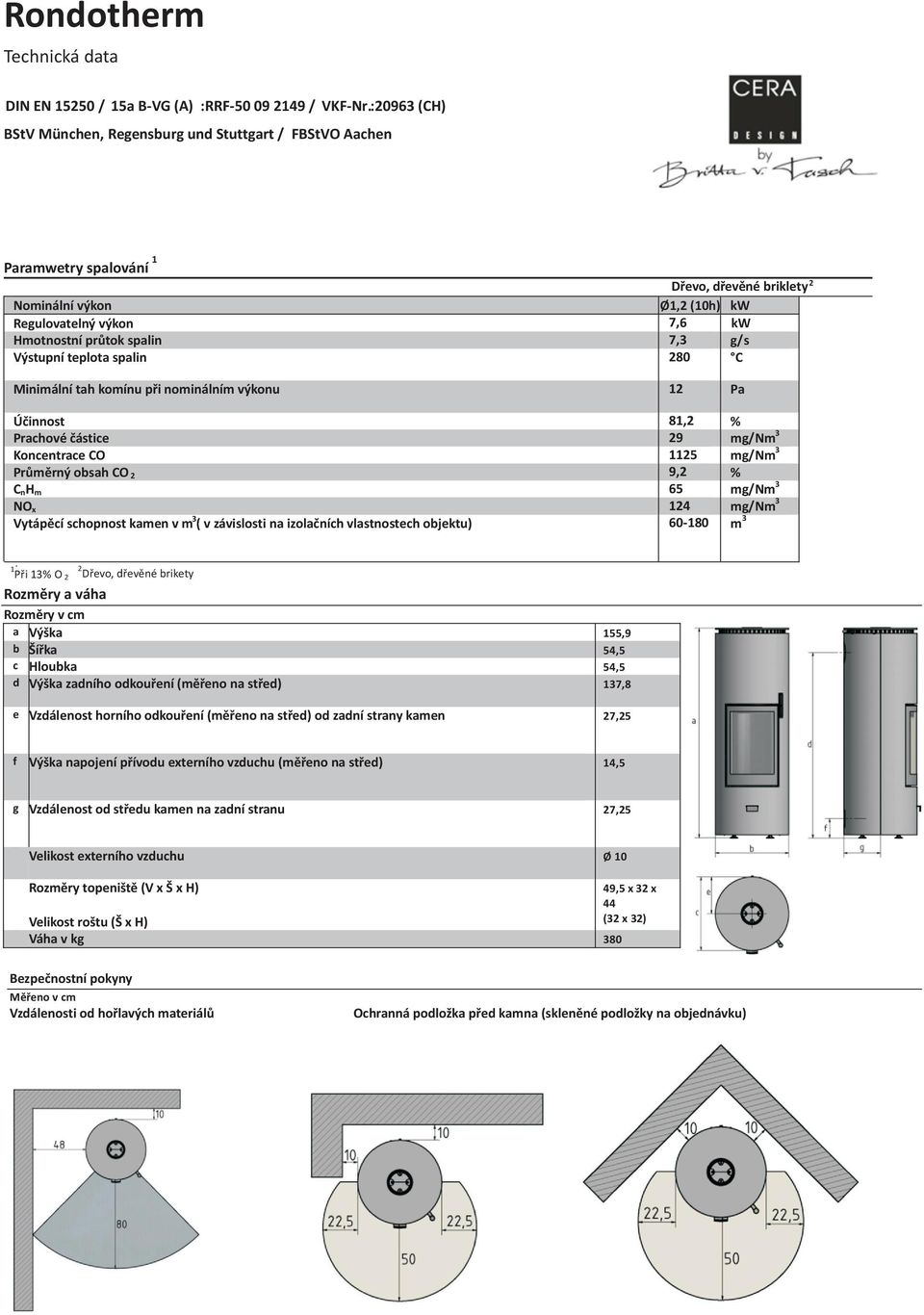kw g/s Výstupní teplota spalin 280 C Minimální tah komínu při nominálním výkonu 12 Pa Účinnost 81,2 % Prachové částice 29 mg/nm 3 Koncentrace CO 1125 mg/nm 3 Průměrný obsah CO 2 9,2 % C nh m 65 mg/nm