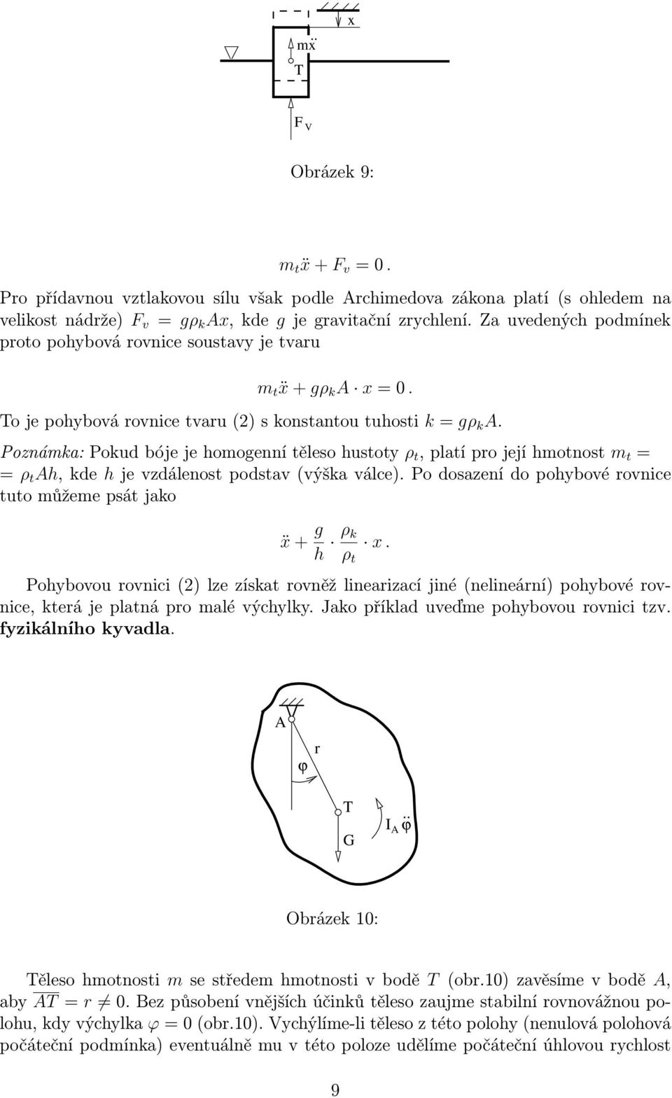 Poznámka:Pokudbójejehomogennítěesohustoty ρ t,patíprojejíhmotnost m t = = ρ t Ah,kde hjevzdáenostpodstav(výškaváce).podosazenídopohybovérovnice tuto můžeme psát jako ẍ+ g h ρk ρ t.