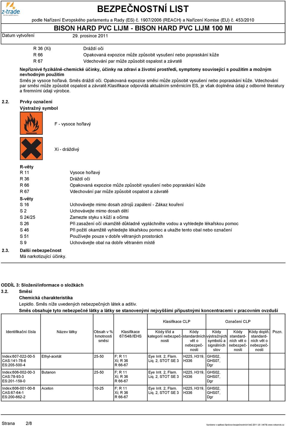 Vdechování par směsi může způsobit ospalost a závratě.klasifikace odpovídá aktuálním směrnicím ES, je však doplněna údaji z odborné literatury a firemními údaji výrobce. 2.