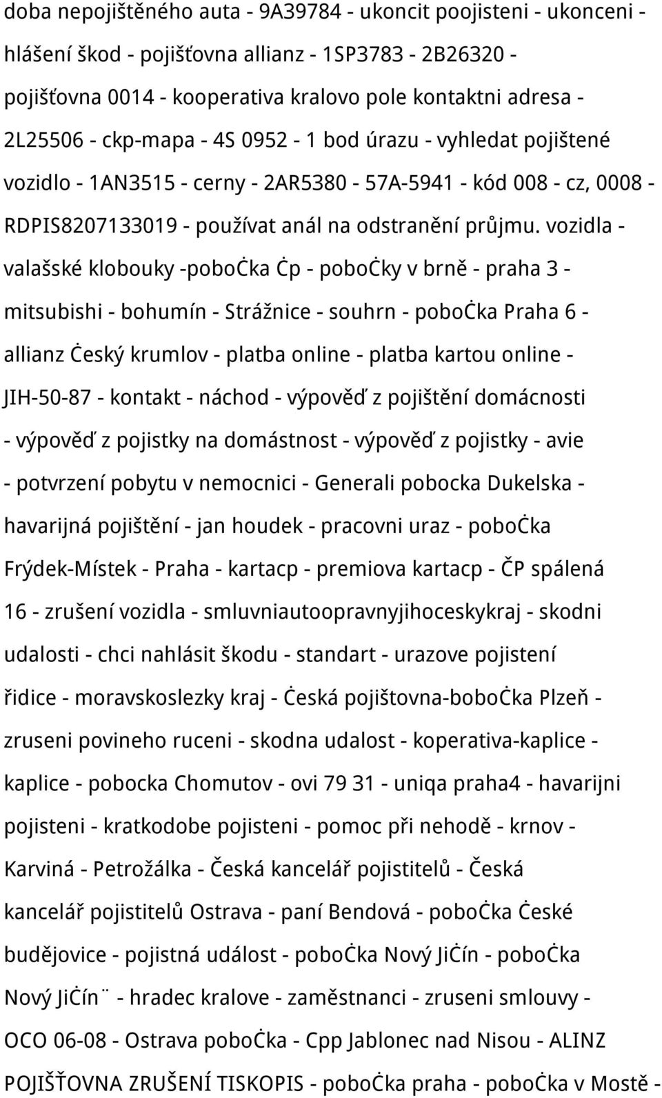 vozidla - valašské klobouky -pobočka čp - pobočky v brně - praha 3 - mitsubishi - bohumín - Strážnice - souhrn - pobočka Praha 6 - allianz český krumlov - platba online - platba kartou online -