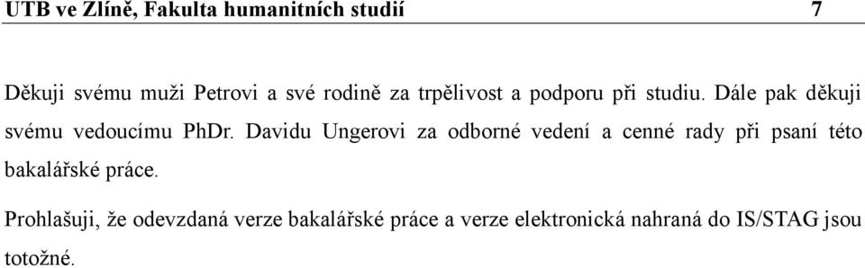 Davidu Ungerovi za odborné vedení a cenné rady při psaní této bakalářské práce.
