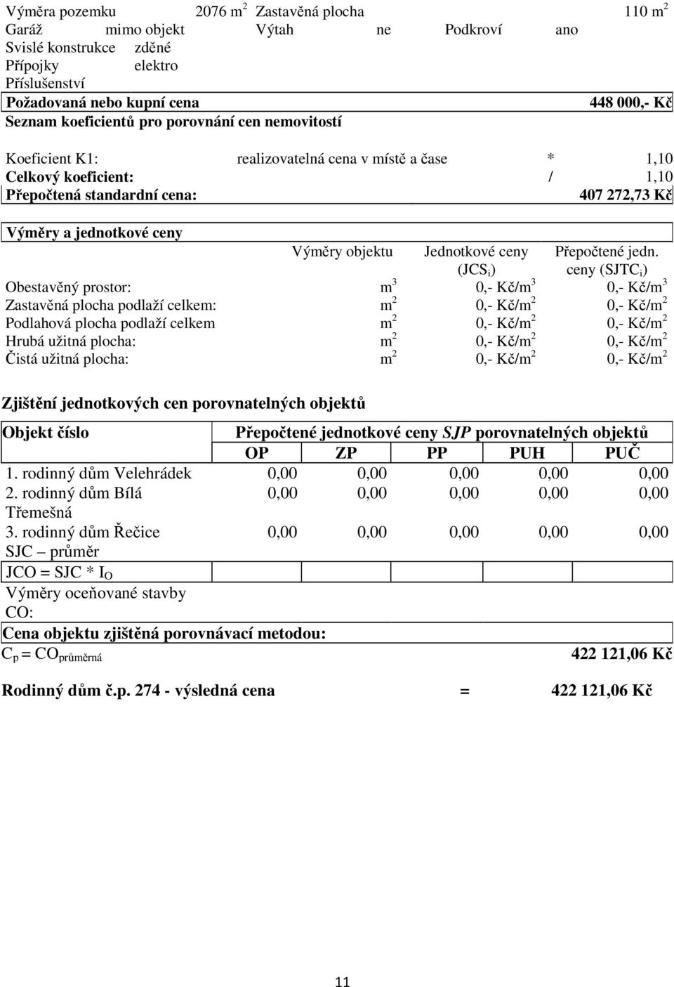 objektu Jednotkové ceny (JCS i ) Přepočtené jedn.