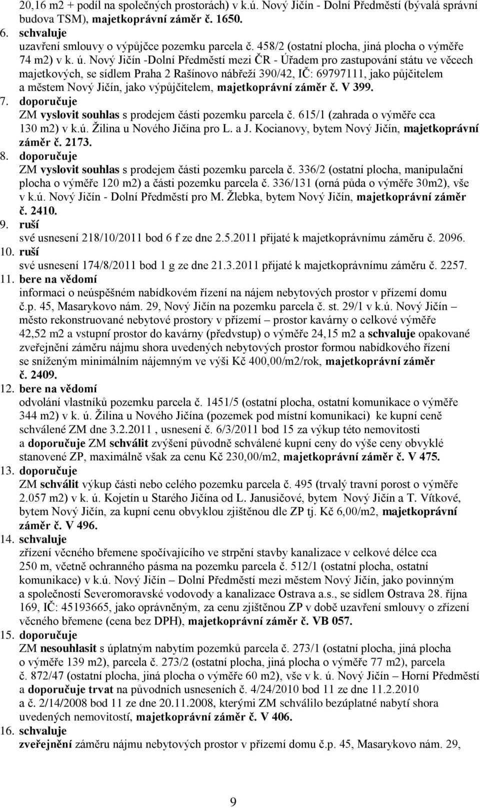 Nový Jičín -Dolní Předměstí mezi ČR - Úřadem pro zastupování státu ve věcech majetkových, se sídlem Praha 2 Rašínovo nábřeží 390/42, IČ: 69797111, jako půjčitelem a městem Nový Jičín, jako