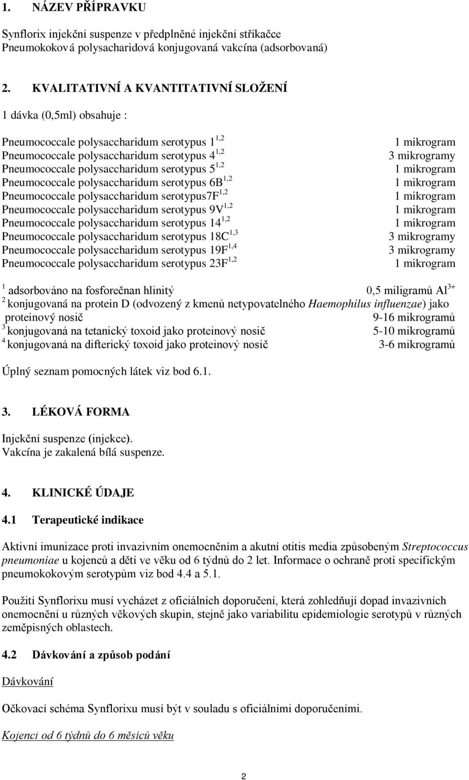 1,2 Pneumococcale polysaccharidum serotypus 6B 1,2 Pneumococcale polysaccharidum serotypus7f 1,2 Pneumococcale polysaccharidum serotypus 9V 1,2 Pneumococcale polysaccharidum serotypus 14 1,2