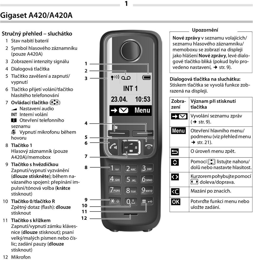 Gigaset A420/A420A Ð Ã INT :53 Menu. ª Nastavení audio. â Otevření  telefonního - PDF Stažení zdarma