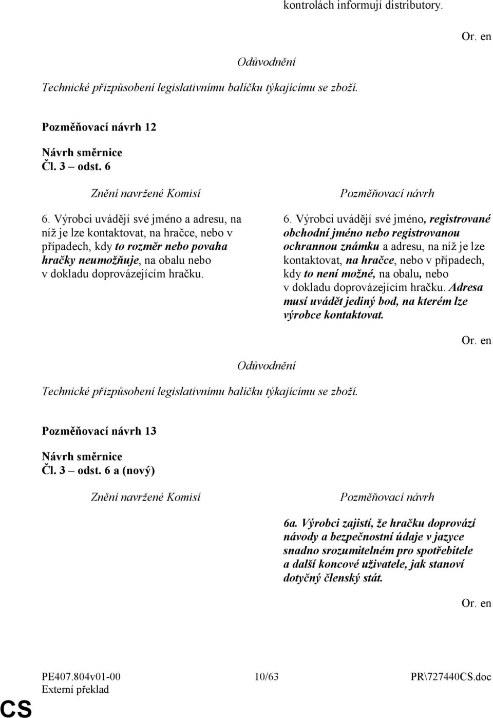 Výrobci uvádějí své jméno, registrované obchodní jméno nebo registrovanou ochrannou známku a adresu, na níž je lze kontaktovat, na hračce, nebo v případech, kdy to není možné, na obalu, nebo v