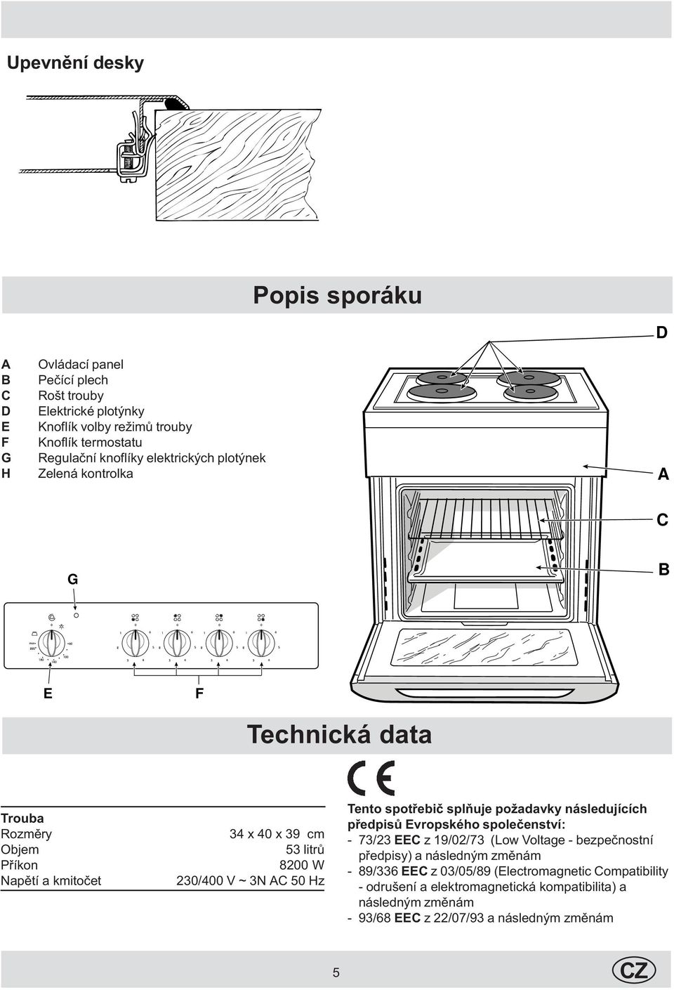 3N AC 50 Hz Tento spotøebiè splòuje požadavky následujících pøedpisù Evropského spoleèenství: - 73/23 EEC z 19/02/73 (Low Voltage - bezpeènostní pøedpisy) a následným