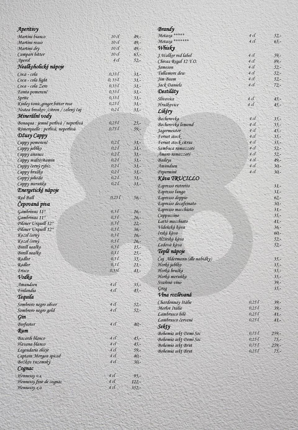 jemně perlivá / neperlivá 0,25 l 25,- Römerquelle : perlivá, neperlivá 0,75 l 59,- Džusy Cappy Cappy pomeranč 0,2 l 31,- Cappy jablko 0,2 l 31,- Cappy ananas 0,2 l 31,- Cappy multivitamin 0,2 l 31,-