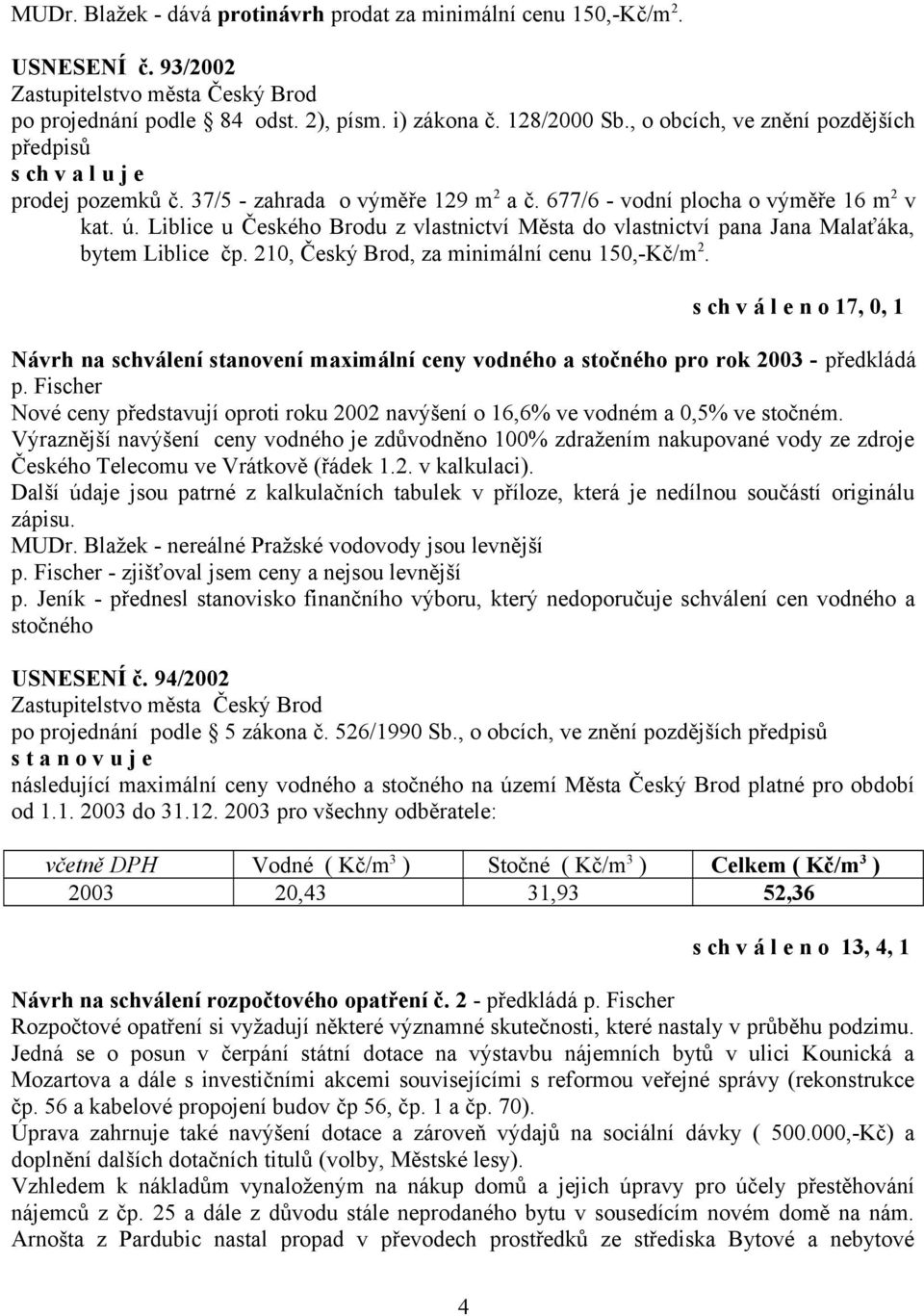 Liblice u Českého Brodu z vlastnictví Města do vlastnictví pana Jana Malaťáka, bytem Liblice čp. 210, Český Brod, za minimální cenu 150,-Kč/m 2.