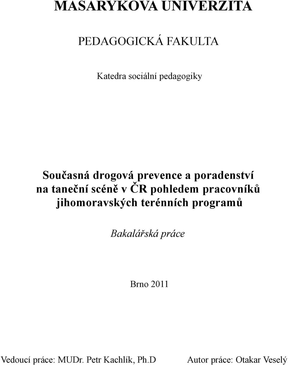 pohledem pracovníků jihomoravských terénních programů Bakalářská