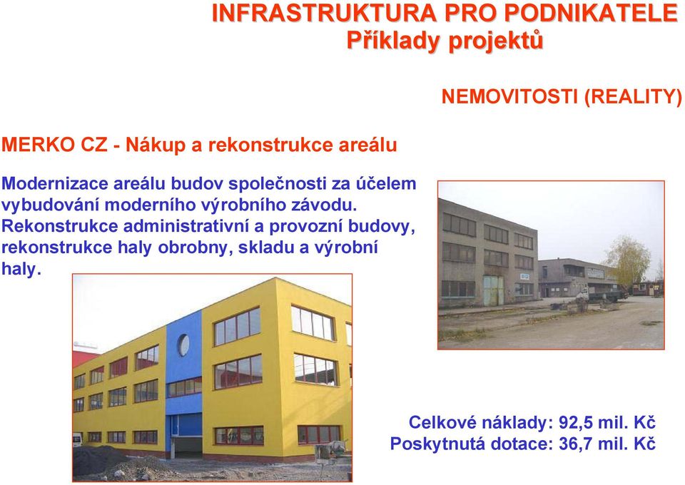 Rekonstrukce administrativní a provozní budovy, rekonstrukce haly obrobny, skladu a