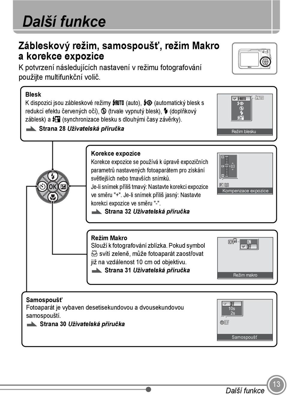 závěrky). Strana 28 Uživatelská příručka Režim blesku Korekce expozice Korekce expozice se používá k úpravě expozičních parametrů nastavených fotoaparátem pro získání světlejších nebo tmavších snímků.