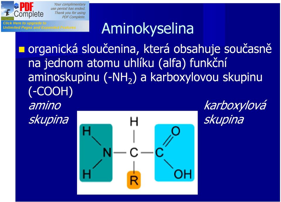 (alfa) funkční aminoskupinu (-NH 2 ) a