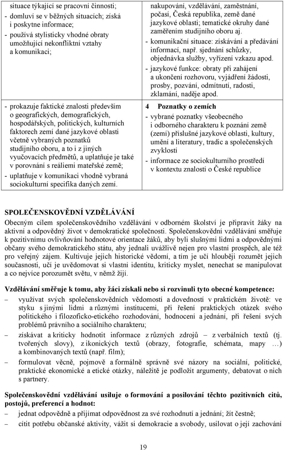 vyučovacích předmětů, a uplatňuje je také v porovnání s reáliemi mateřské země; - uplatňuje v komunikaci vhodně vybraná sociokulturní specifika daných zemí.