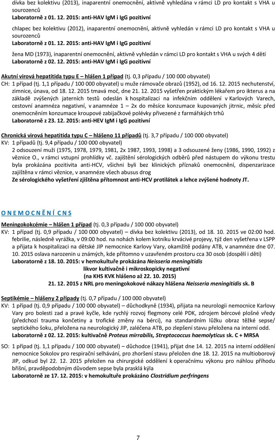 2015: anti-hav IgM i IgG pozitivní žena MD (1973), inaparentní onemocnění, aktivně vyhledán v rámci LD pro kontakt s VHA u svých 4 dětí Laboratorně z 02. 12.