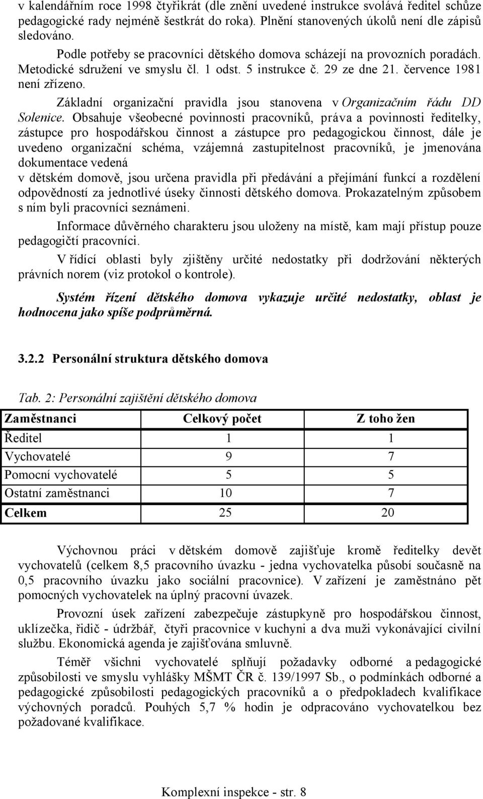 Základní organizační pravidla jsou stanovena v Organizačním řádu DD Solenice.