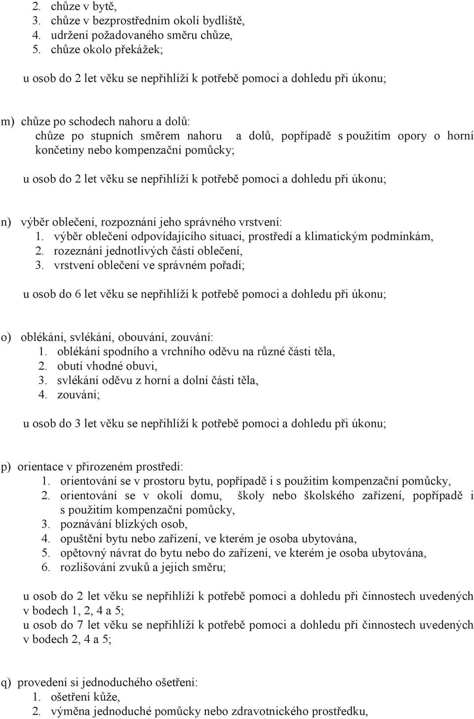 horní kon etiny nebo kompenza ní pom cky; u osob do 2 let v ku se nep ihlíží k pot eb pomoci a dohledu p i úkonu; n) výb r oble ení, rozpoznání jeho správného vrstvení: 1.