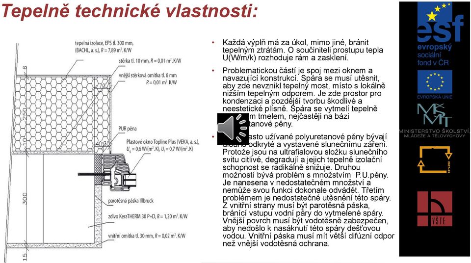 Je zde prostor pro kondenzaci a pozdější tvorbu škodlivé a neestetické plísně. Spára se vytmelí tepelně izolačním tmelem, nejčastěji na bázi polyuretanové pěny.