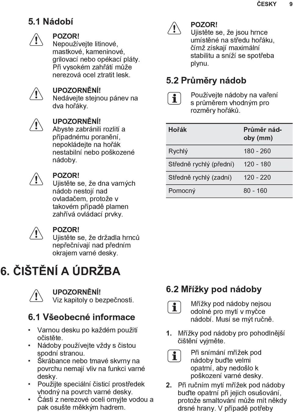 Ujistěte se, že dna varných nádob nestojí nad ovladačem, protože v takovém případě plamen zahřívá ovládací prvky. POZOR!