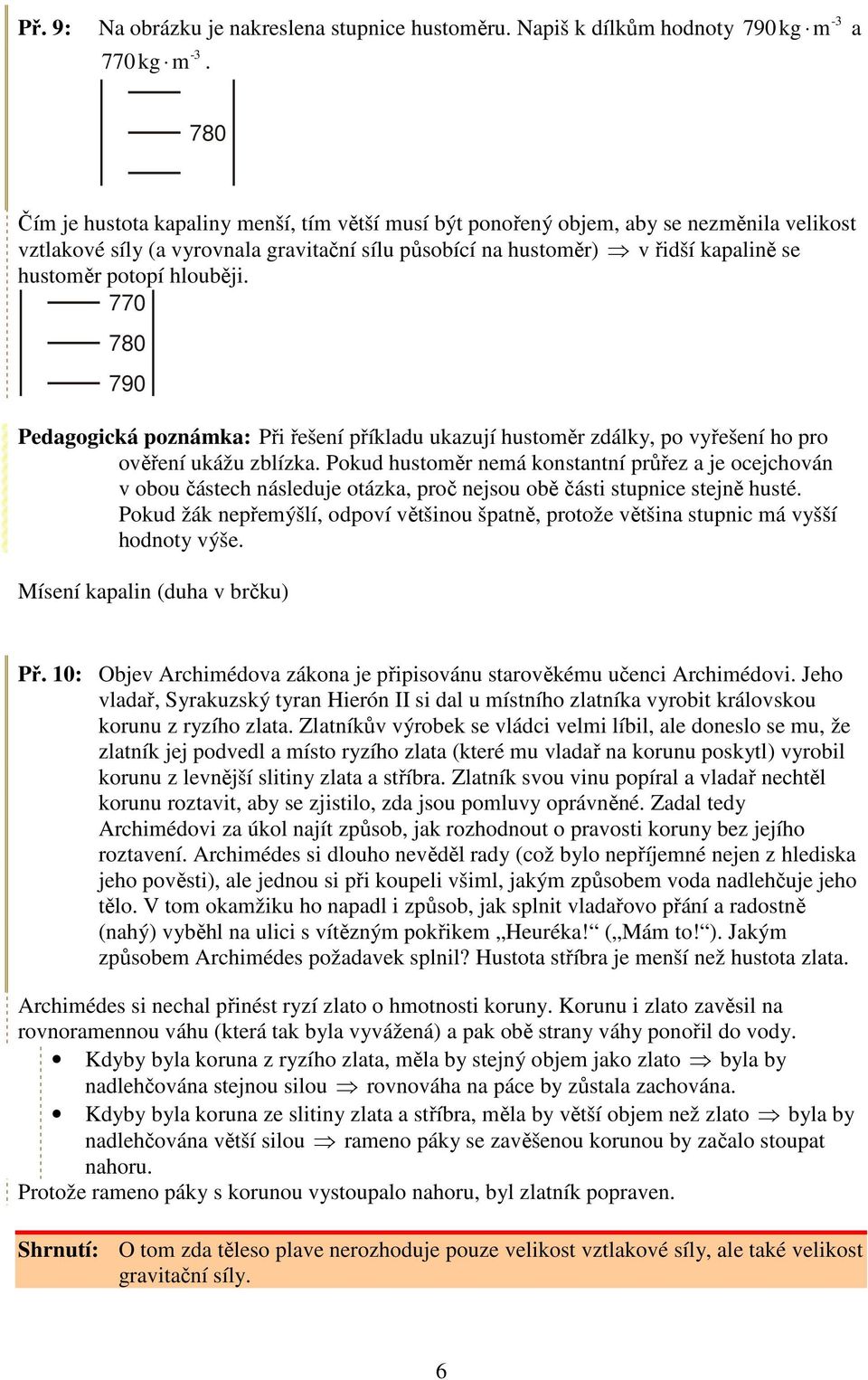 ověření ukážu zblízka Pokud hustoměr nemá konstantní průřez a je ocejchován v obou částech následuje otázka, proč nejsou obě části stupnice stejně husté Pokud žák nepřemýšlí, odpoví většinou špatně,