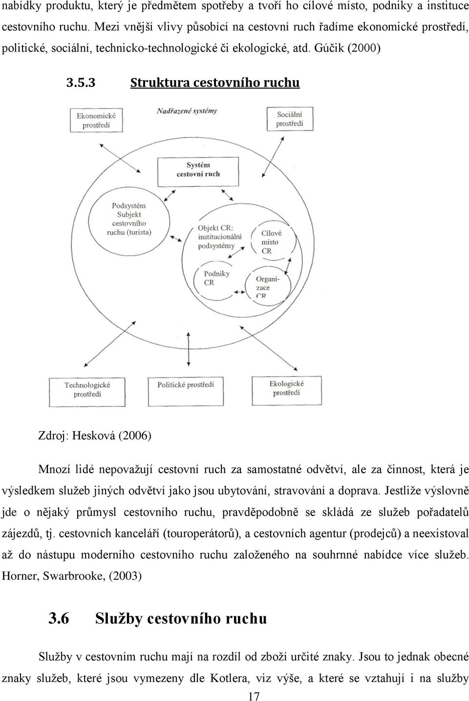 3 Struktura cestovního ruchu Zdroj: Hesková (2006) Mnozí lidé nepovaţují cestovní ruch za samostatné odvětví, ale za činnost, která je výsledkem sluţeb jiných odvětví jako jsou ubytování, stravování