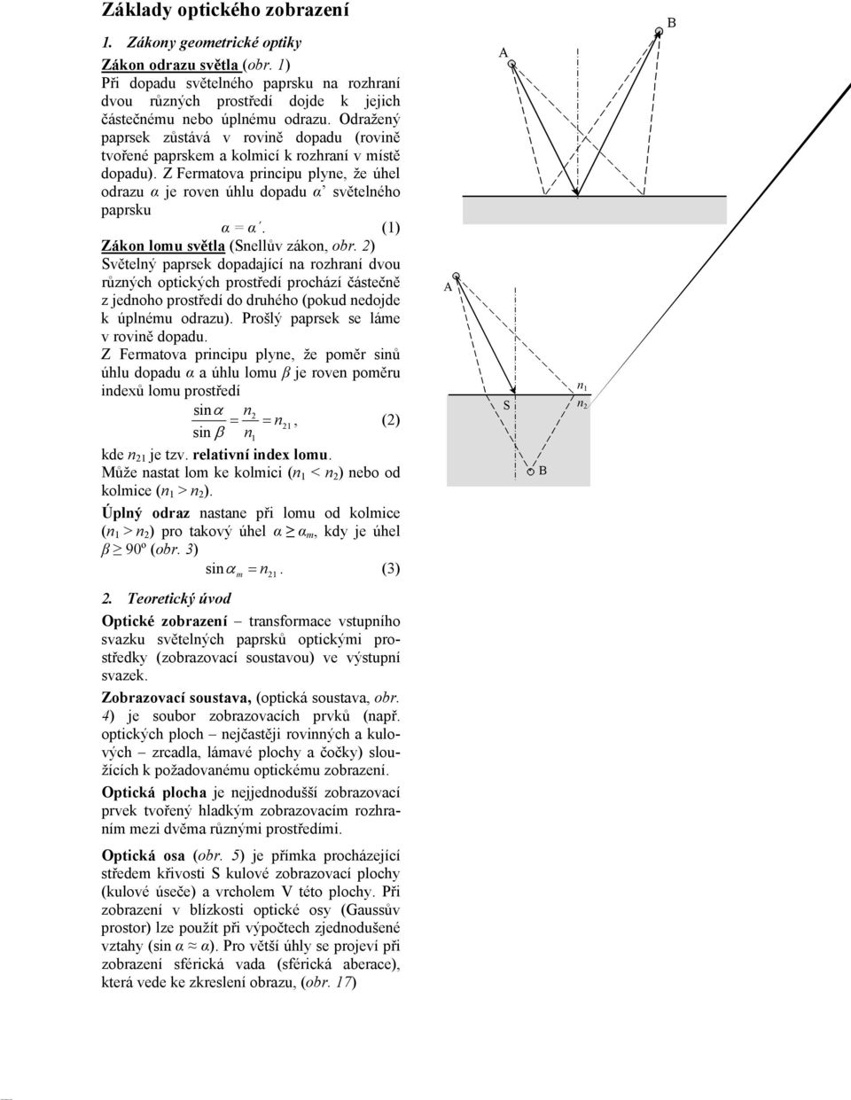 ) větelý papek dopadající a ozaí dvou ůzýc optickýc potředí pocází čátečě z jedoo potředí do duéo (pokud edojde k úplému odazu). ošlý papek e láme v oviě dopadu.