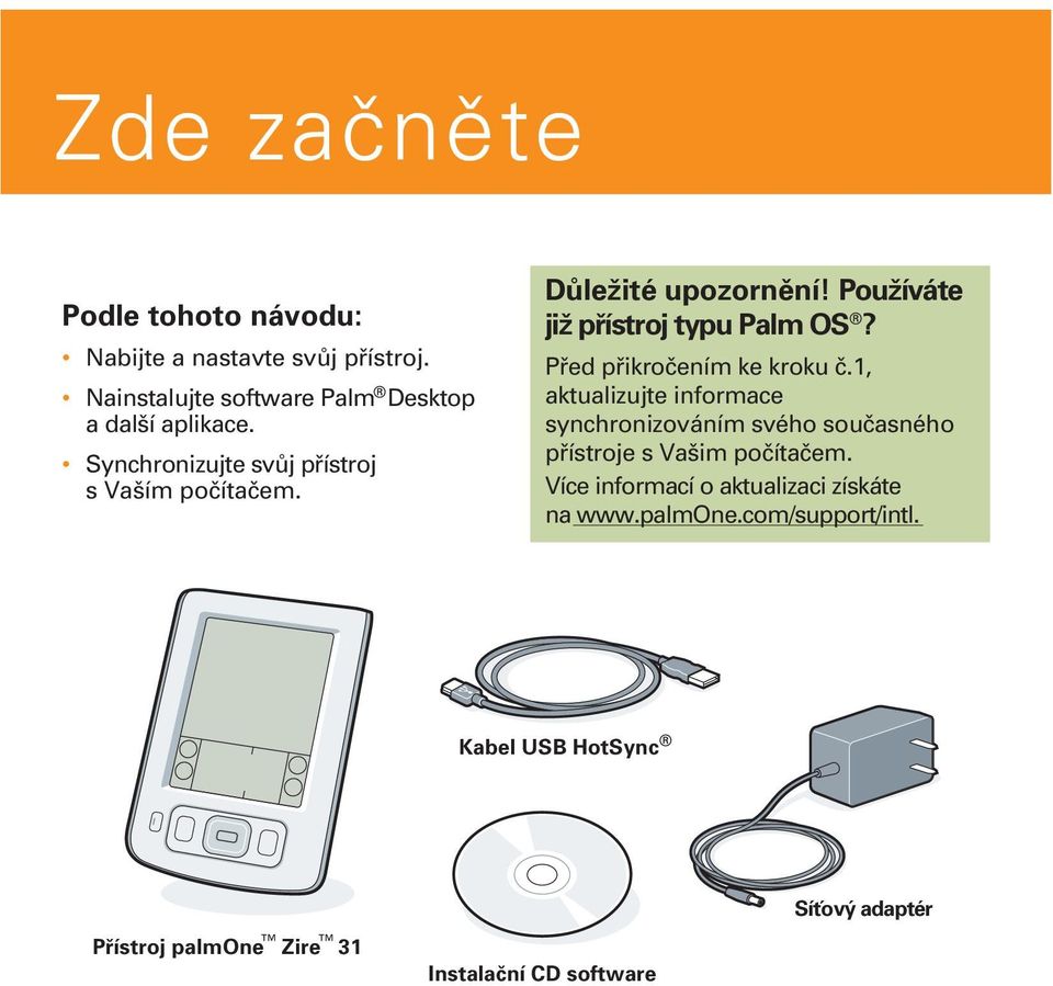 Před přikročením ke kroku č.1, aktualizujte informace synchronizováním svého současného přístroje s Vašim počítačem.