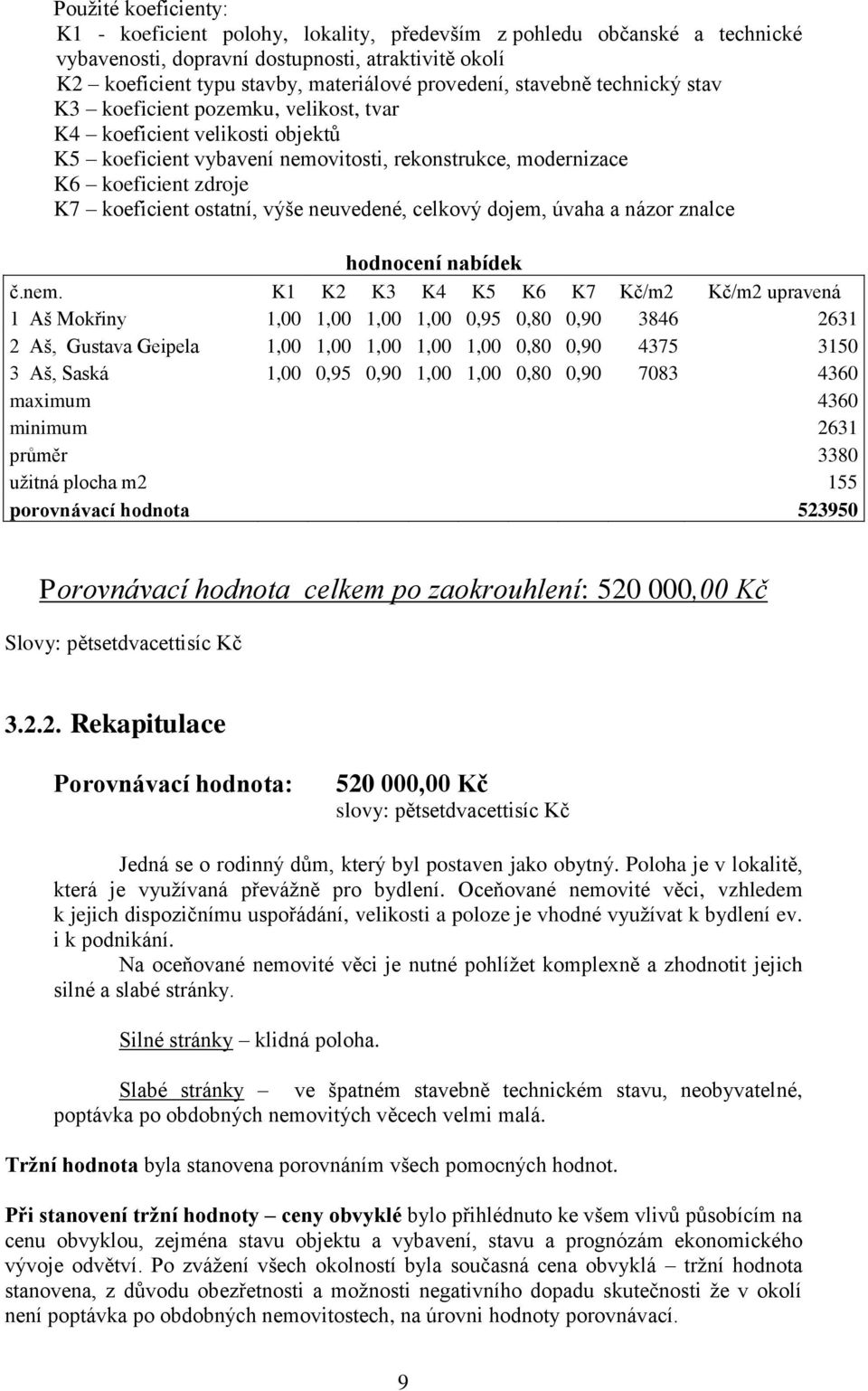 výše neuvedené, celkový dojem, úvaha a názor znalce hodnocení nabídek č.nem.