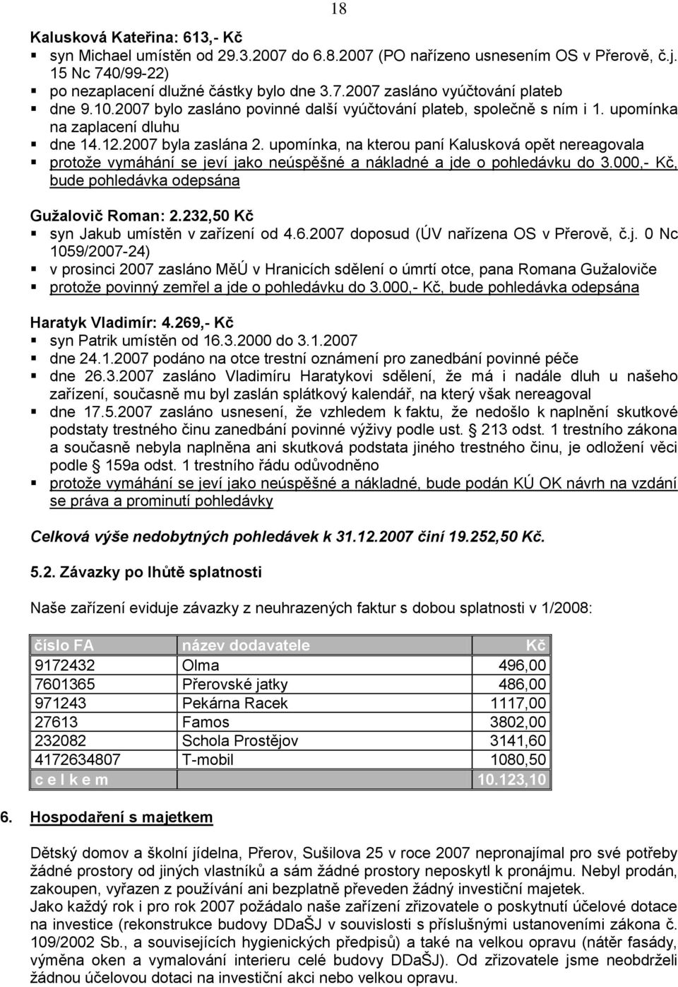 upomínka, na kterou paní Kalusková opět nereagovala protoţe vymáhání se jeví jako neúspěšné a nákladné a jde o pohledávku do 3.000,- Kč, bude pohledávka odepsána Gužalovič Roman: 2.