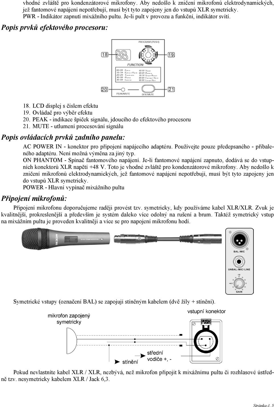 PEAK - indikace špiček signálu, jdoucího do efektového procesoru 21.