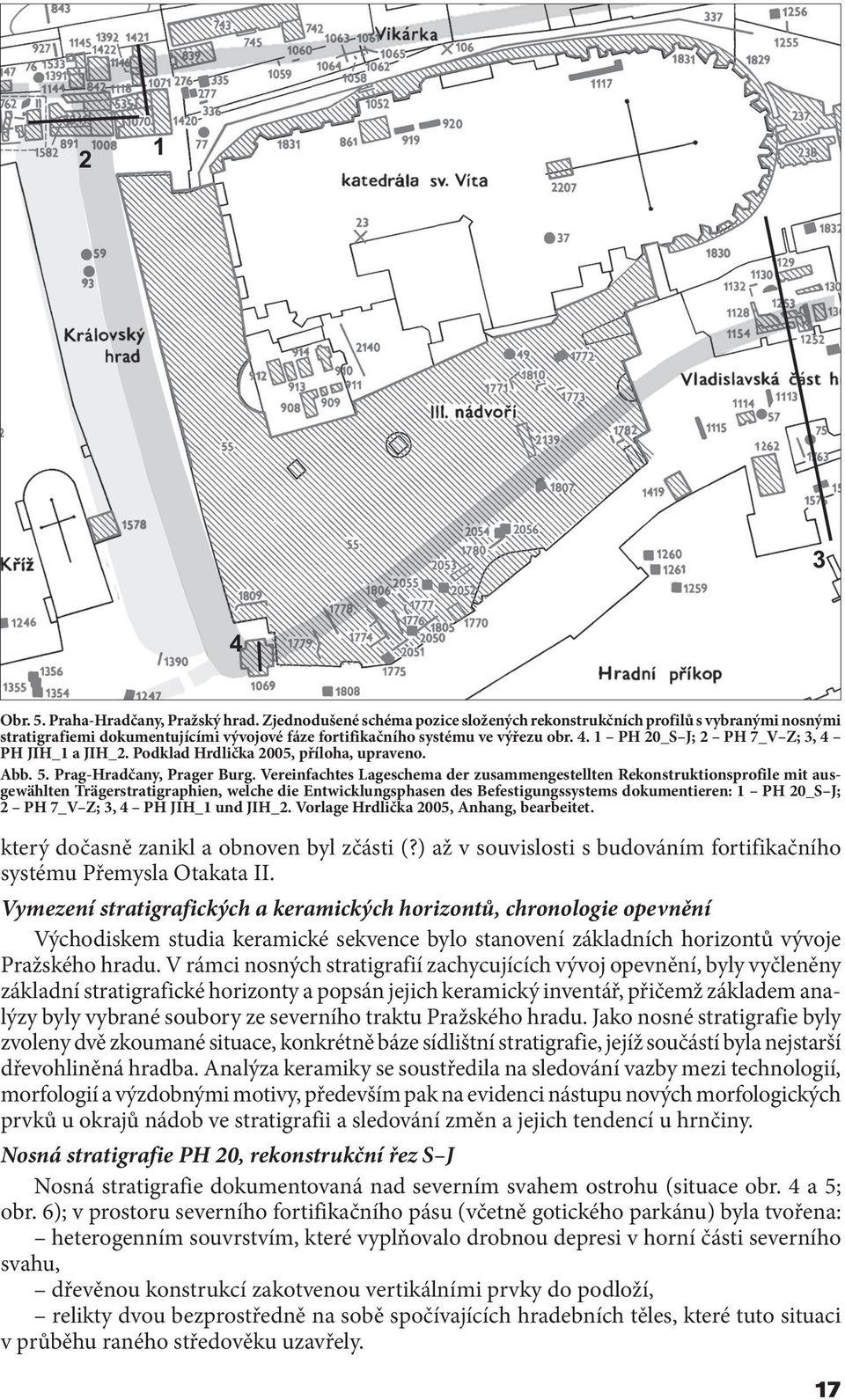 1 PH 20_S J; 2 PH 7_V Z; 3, 4 PH JIH_1 a JIH_2. Podklad Hrdlička 2005, příloha, upraveno. Abb. 5. Prag-Hradčany, Prager Burg.