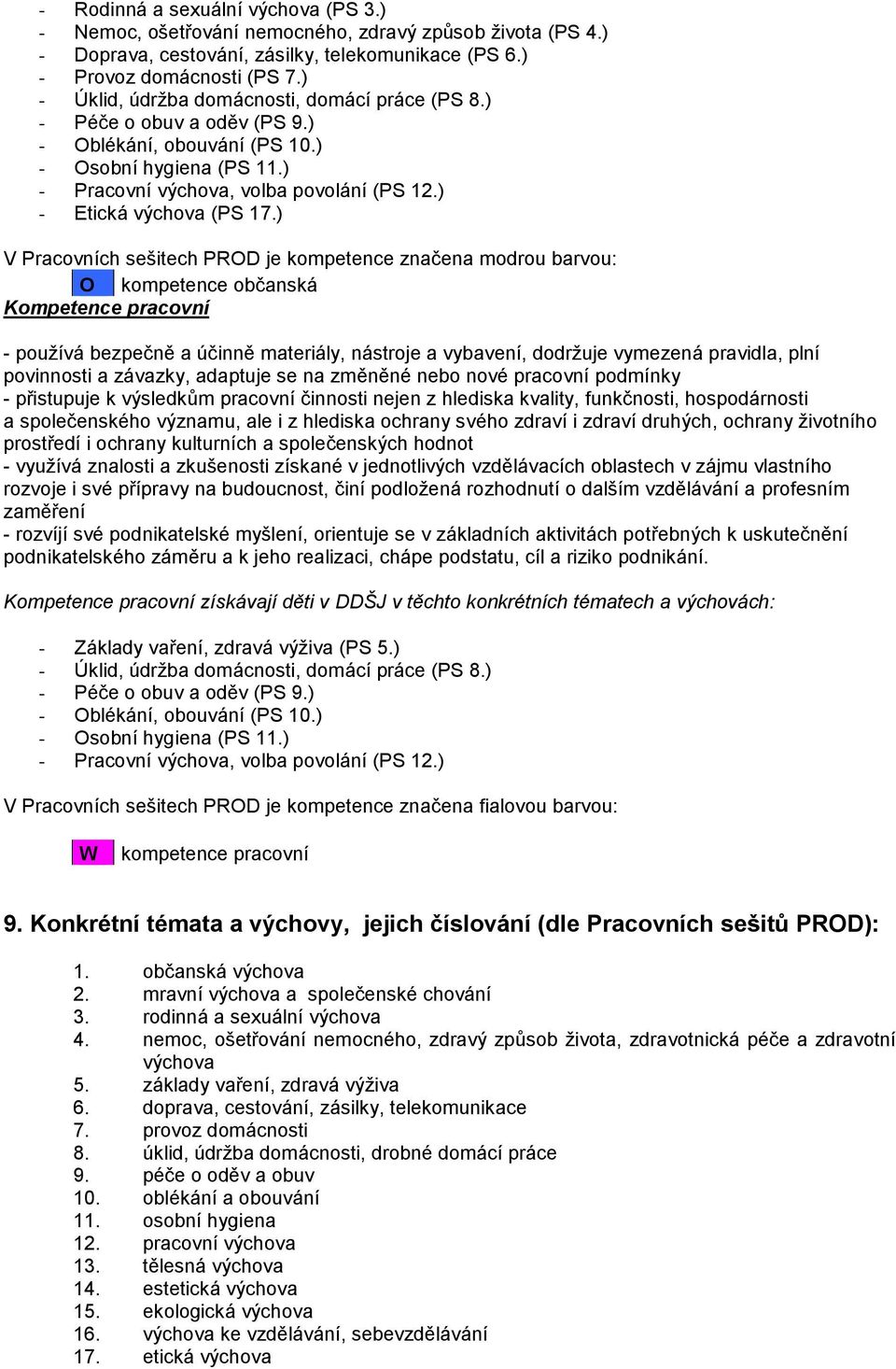 (PS ) - Pracovní výchova, volba povolání (PS ) - Etická výchova (PS 1) V Pracovních sešitech PROD je kompetence značena modrou barvou: O kompetence občanská Kompetence pracovní - používá bezpečně a