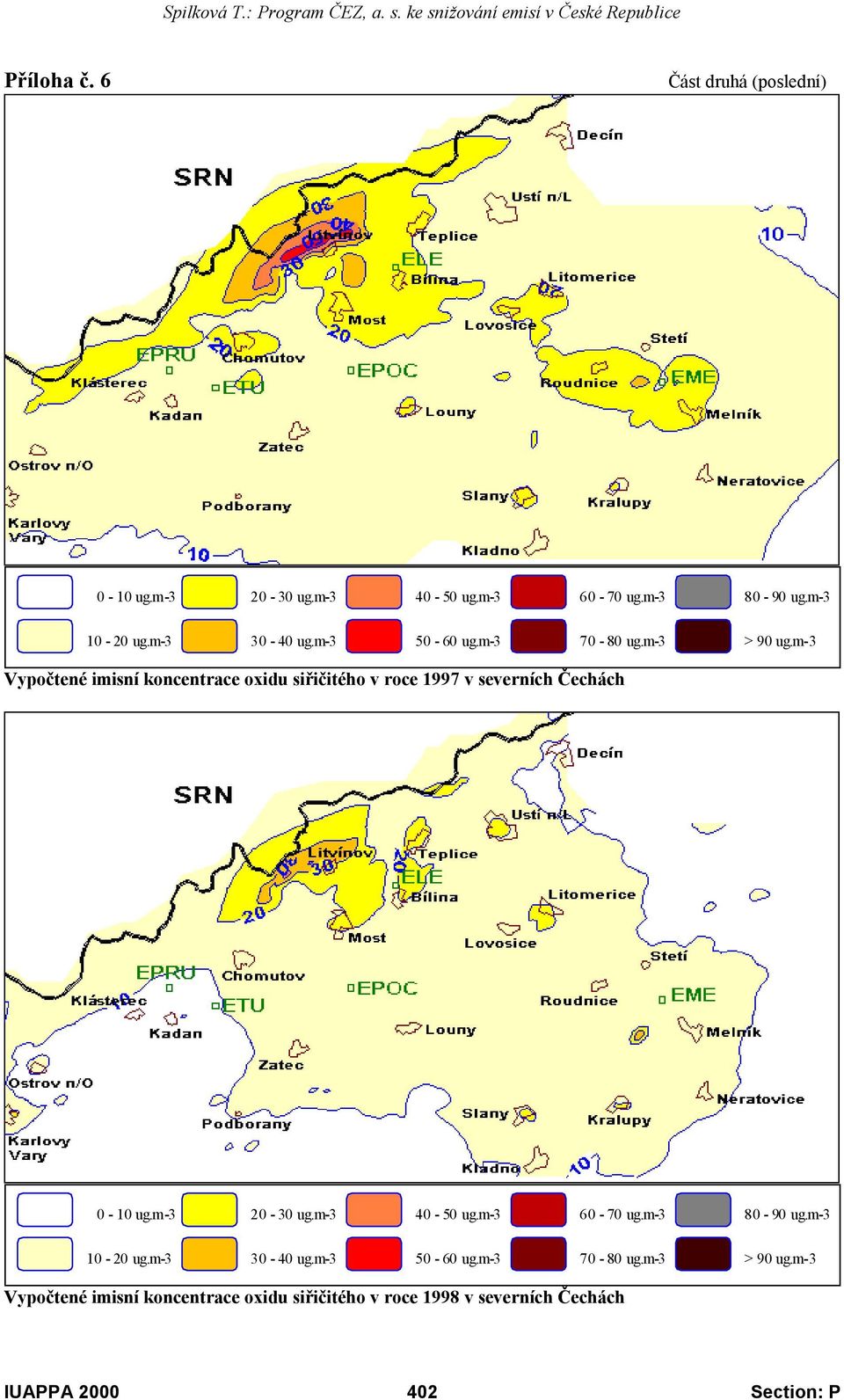 oxidu siřičitého v roce 1997 v severních Čechách