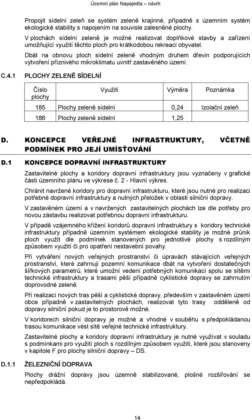 Dbát na obnovu ploch sídelní zeleně vhodným druhem dřevin podporujících vytvoření příznivého mikroklimatu uvnitř zastavěného území. C.4.