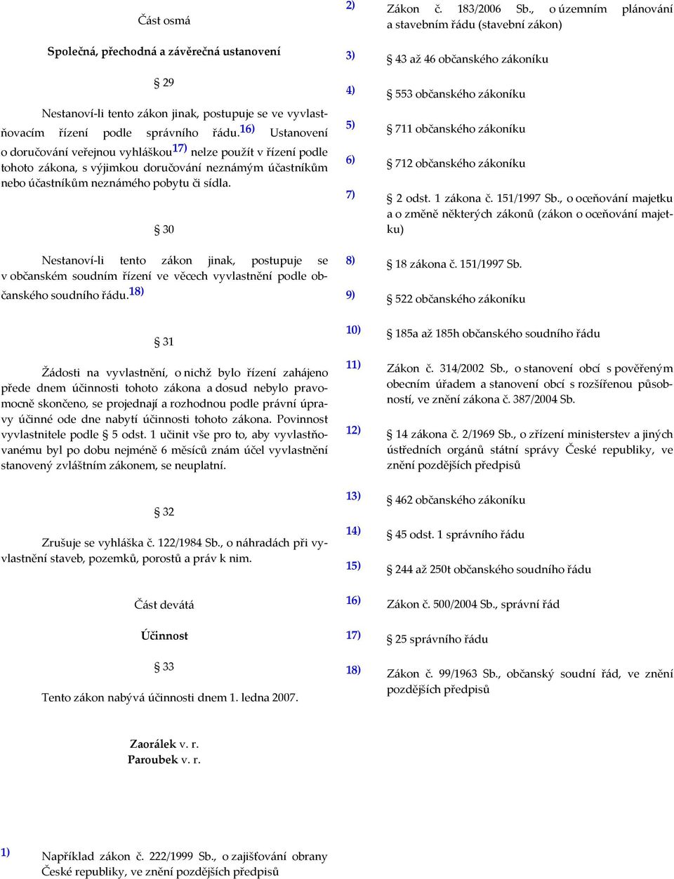 30 Nestanoví-li tento zákon jinak, postupuje se v občanském soudním řízení ve věcech vyvlastnění podle občanského soudního řádu. 18) 2) Zákon č. 183/2006 Sb.