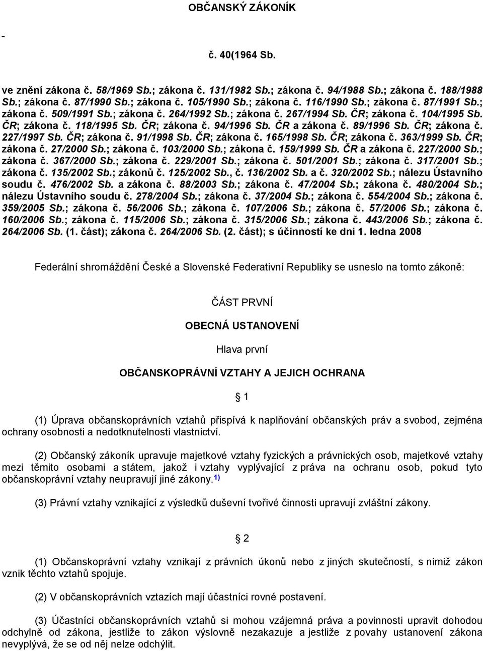89/1996 Sb. ČR; zákona č. 227/1997 Sb. ČR; zákona č. 91/1998 Sb. ČR; zákona č. 165/1998 Sb. ČR; zákona č. 363/1999 Sb. ČR; zákona č. 27/2000 Sb.; zákona č. 103/2000 Sb.; zákona č. 159/1999 Sb.