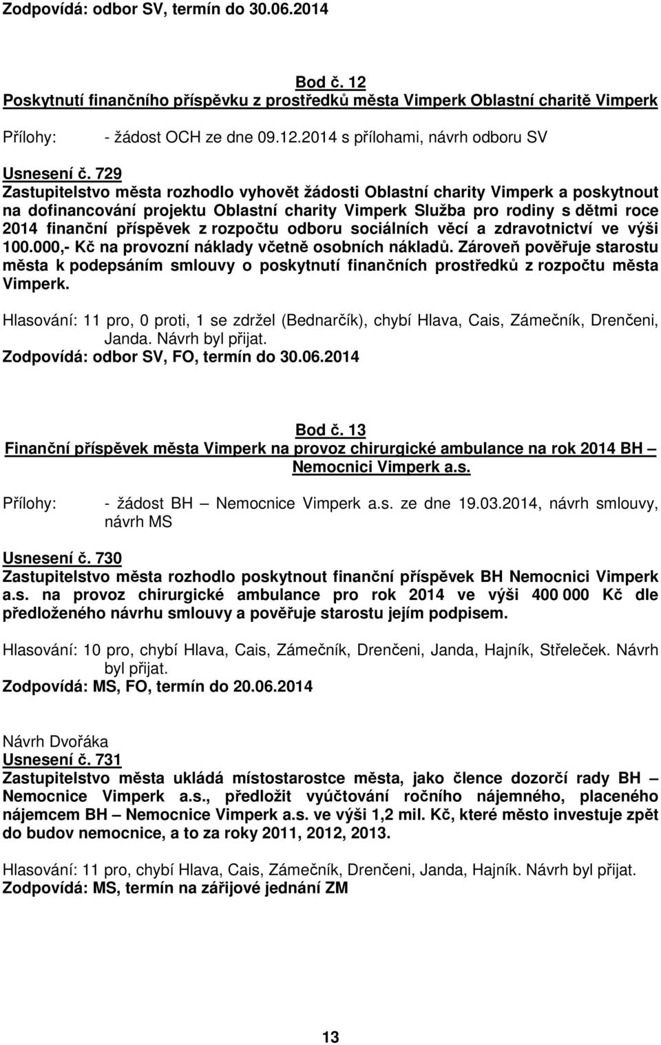 rozpočtu odboru sociálních věcí a zdravotnictví ve výši 100.000,- Kč na provozní náklady včetně osobních nákladů.