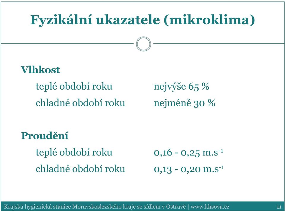 0,16-0,25 m.s -1 chladné období roku 0,13-0,20 m.