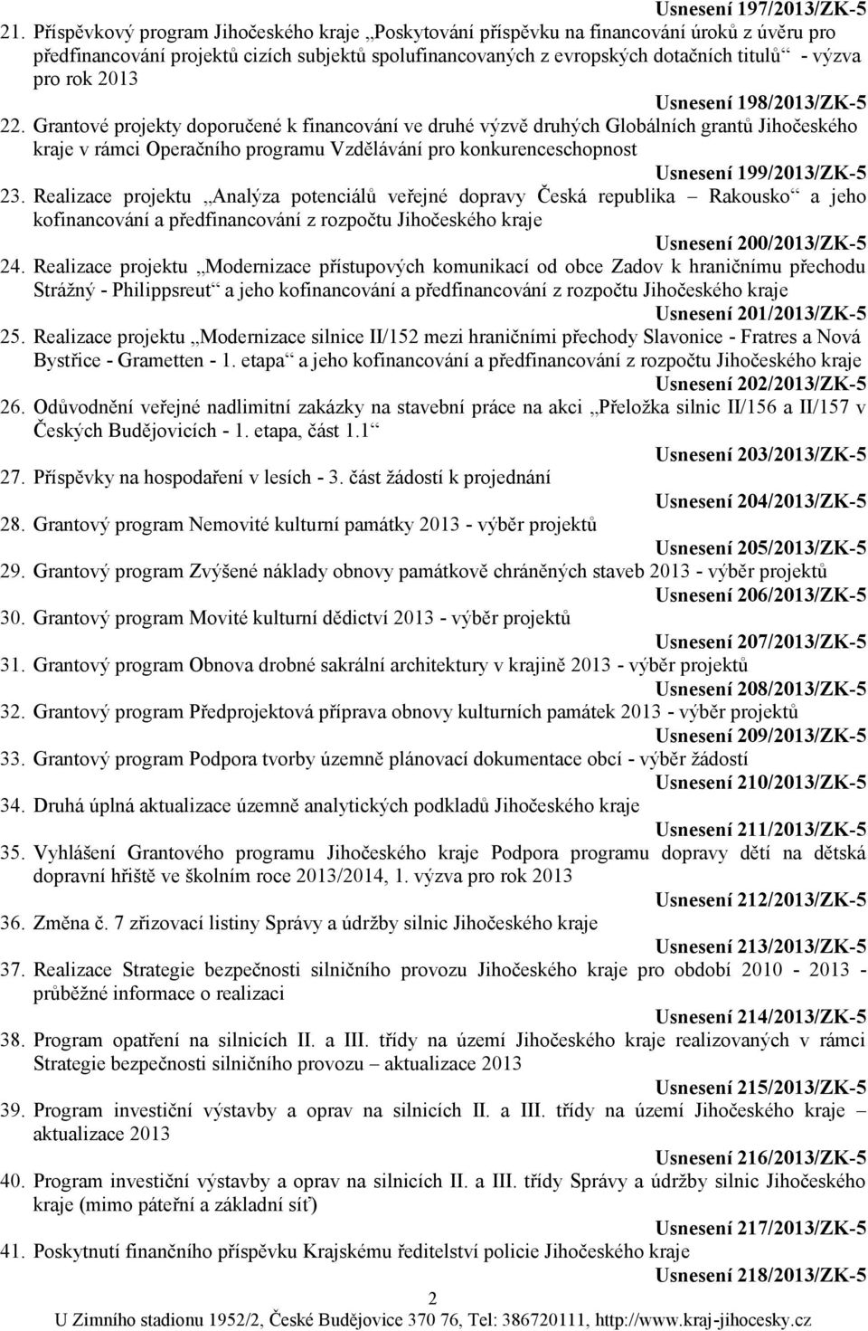 2013 Usnesení 198/2013/ZK-5 22.