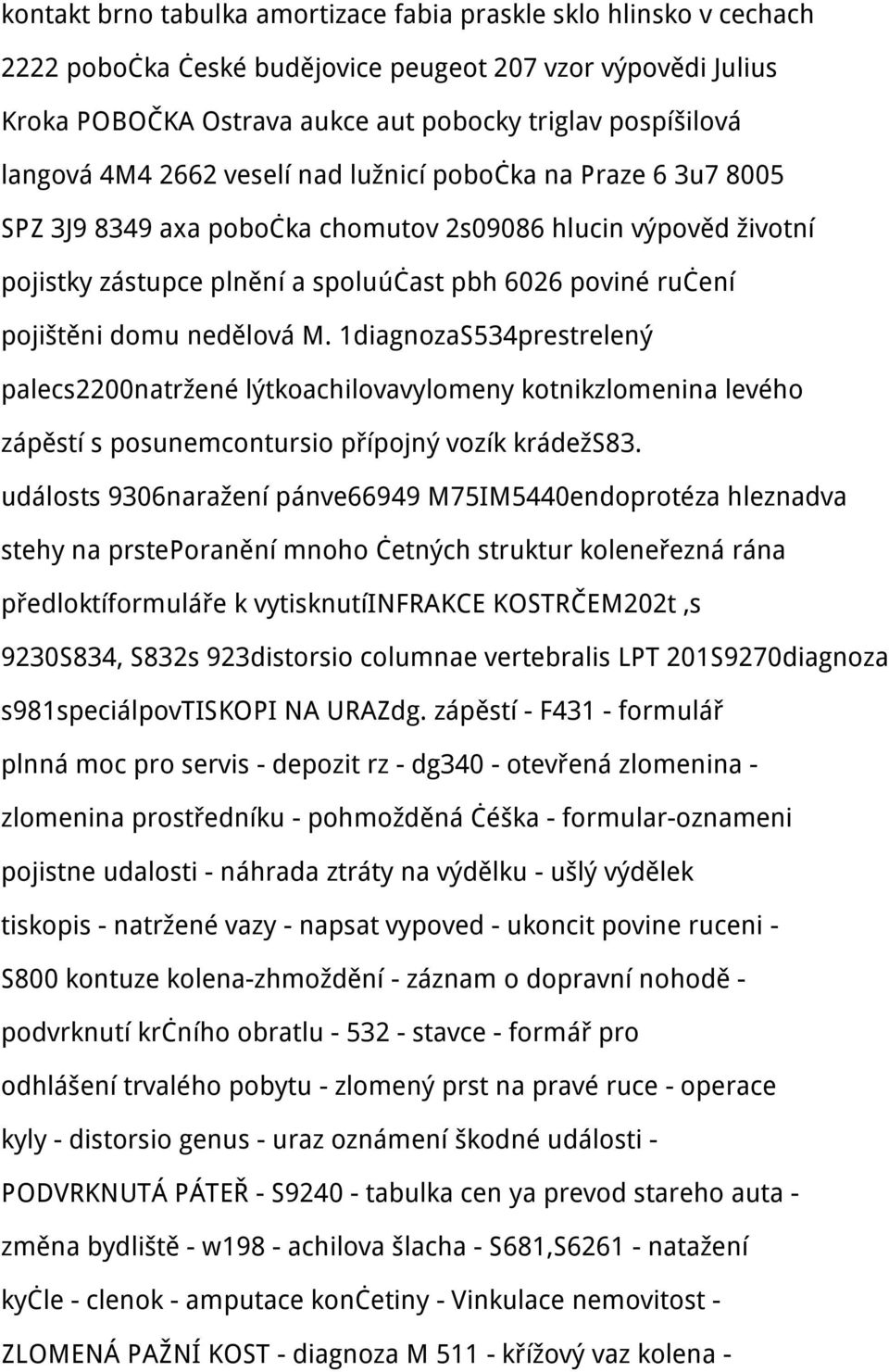 nedělová M. 1diagnozaS534prestrelený palecs2200natržené lýtkoachilovavylomeny kotnikzlomenina levého zápěstí s posunemcontursio přípojný vozík krádežs83.