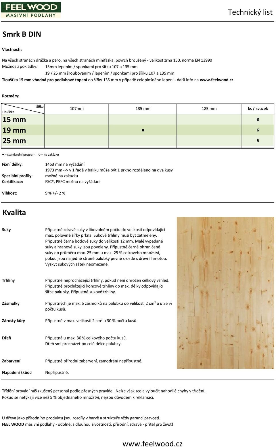 5 zásmolků na palubku do velikosti 2 cm² a u 35 % počtu kusů. Přípustné v max.