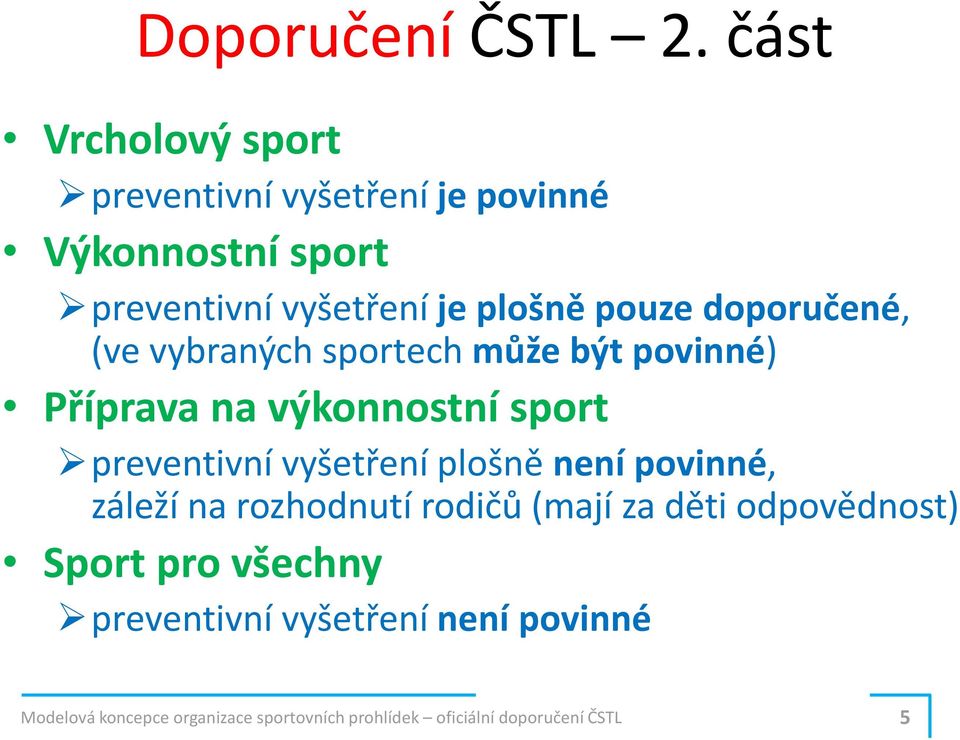 doporučené, (ve vybraných sportech může být povinné) Příprava na výkonnostní sport preventivní vyšetření