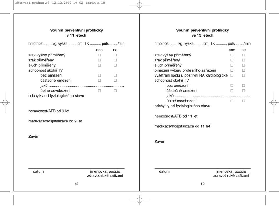 medikace/hospitalizace od 9 let ve 13 letech omezení v bûru