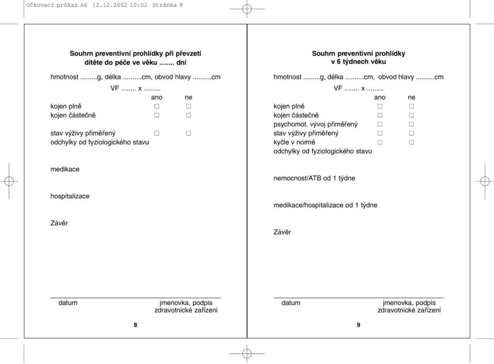 .. kojen plnû kojen ãásteãnû medikace hospitalizace v 6 t dnech vûku hmotnost...g, délka.